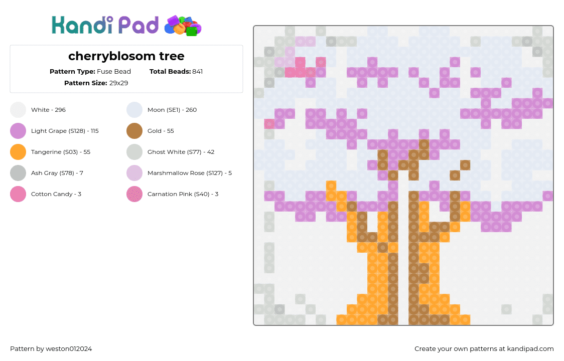 cherryblosom tree - Fuse Bead Pattern by weston012024 on Kandi Pad - cherry blossom,tree,nature,white,purple,orange