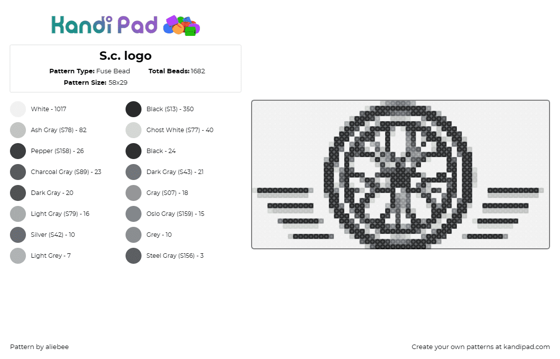 S.c. logo - Fuse Bead Pattern by aliebee on Kandi Pad - wheel,logo,symmetry,classic,monochrome,rounded,geometric,black,white