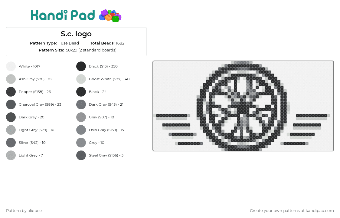 S.c. logo - Fuse Bead Pattern by aliebee on Kandi Pad - wheel,logo,symmetry,iconic,classic,monochrome,rounded,geometric,black,white