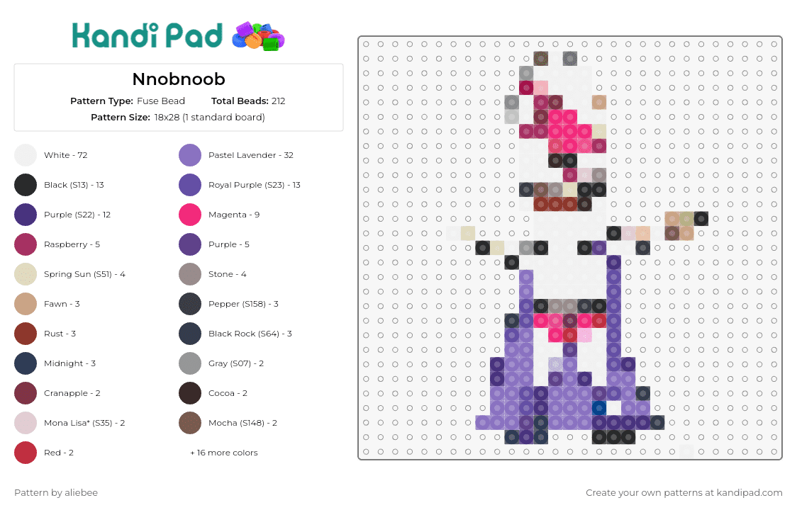 Nnobnoob - Fuse Bead Pattern by aliebee on Kandi Pad - noob noob,rick and morty,character,quirky,universe,purple,pink,grey