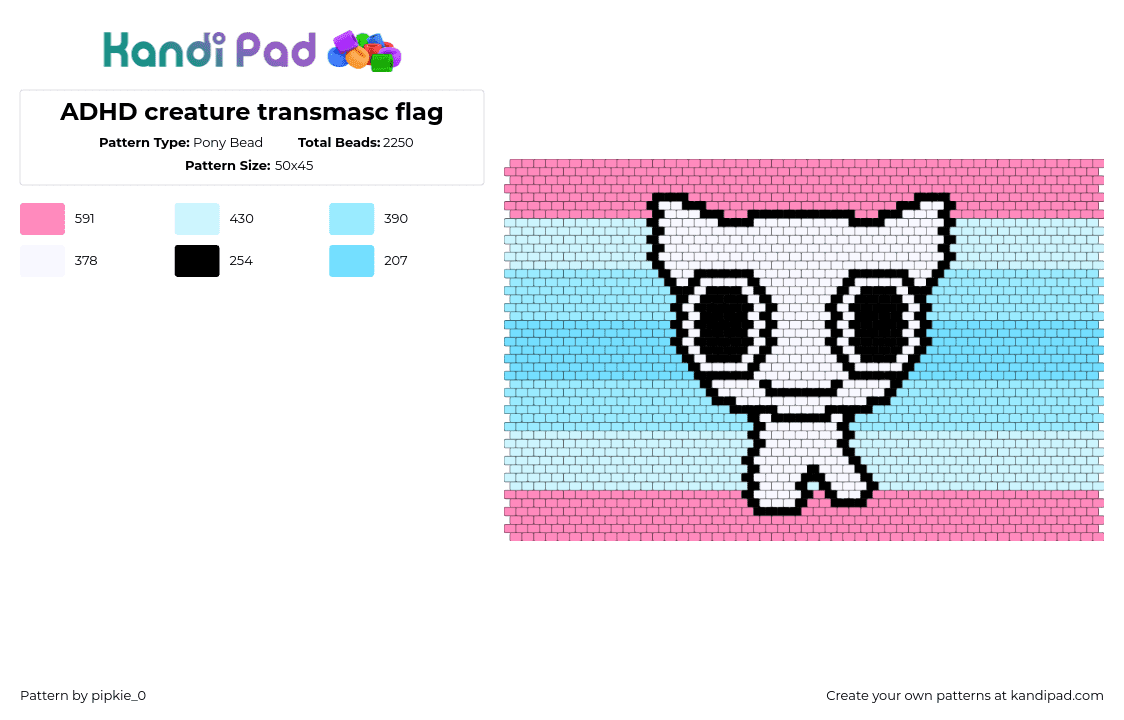 ADHD creature transmasc flag - Pony Bead Pattern by pipkie_0 on Kandi Pad - adhd,transmasc,creature,pride,flag,tapestry,white,pink,light blue