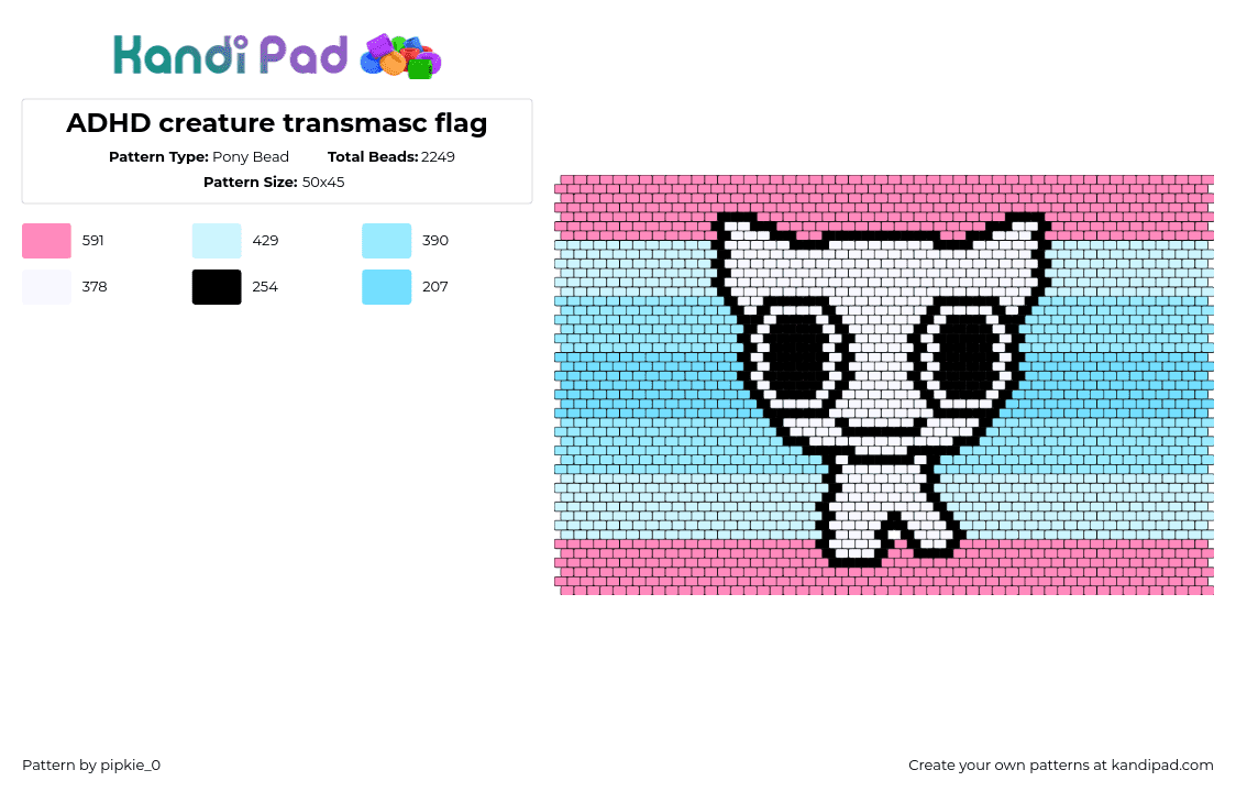 ADHD creature transmasc flag - Pony Bead Pattern by pipkie_0 on Kandi Pad - adhd,transmasc,creature,pride,flag,tapestry,white,pink,light blue