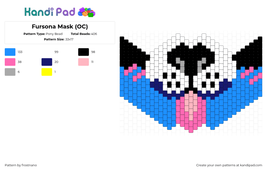 Fursona Mask (OC) - Pony Bead Pattern by frostnano on Kandi Pad - fursona,furry,light blue,pink