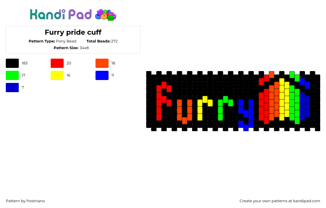 Furry pride cuff - Pony Bead Pattern by frostnano on Kandi Pad - furry,pride,text,colorful,cuff,dark,black