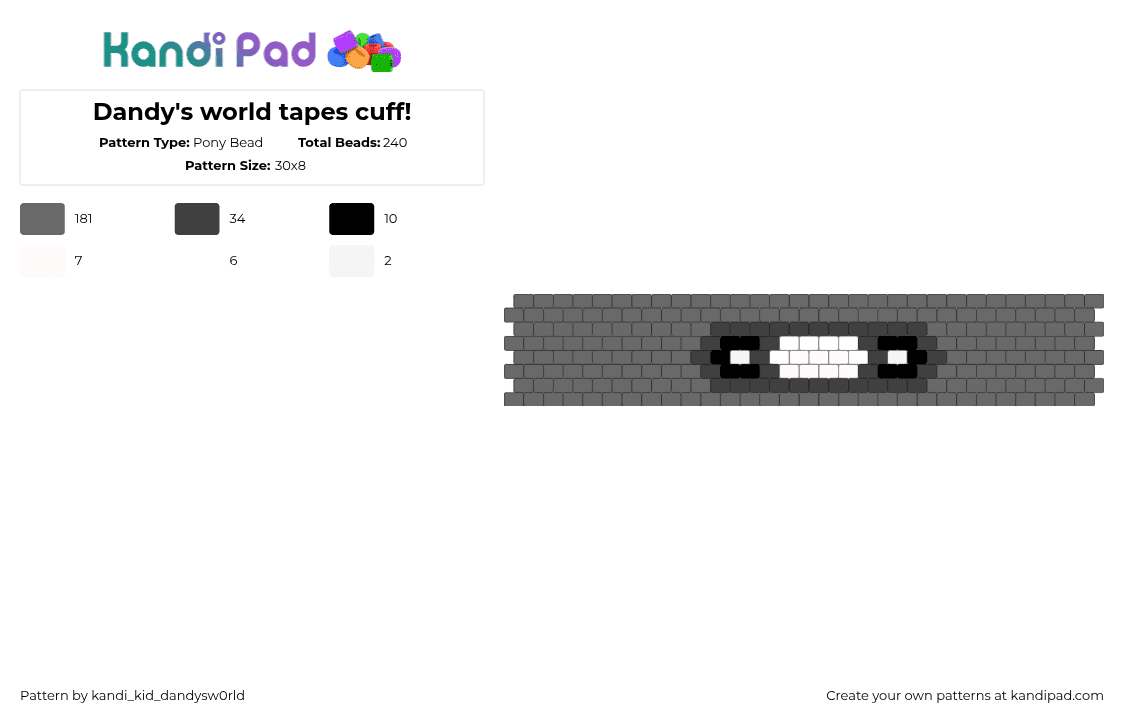 Dandy\'s world tapes cuff! - Pony Bead Pattern by kandi_kid_dandysw0rld on Kandi Pad - gray,dandys world,cuff,game,horror,tapes