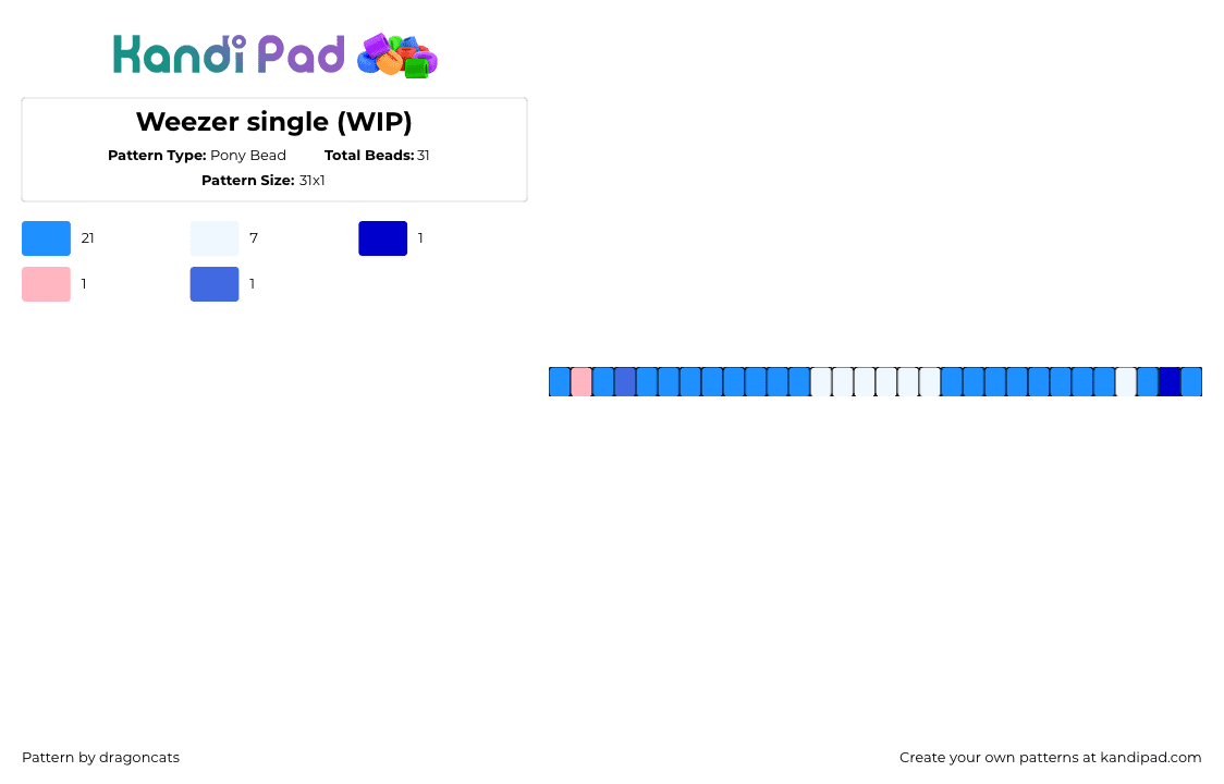 Weezer single - Pony Bead Pattern by dragoncats on Kandi Pad - weezer,band,single,bracelet,music,blue