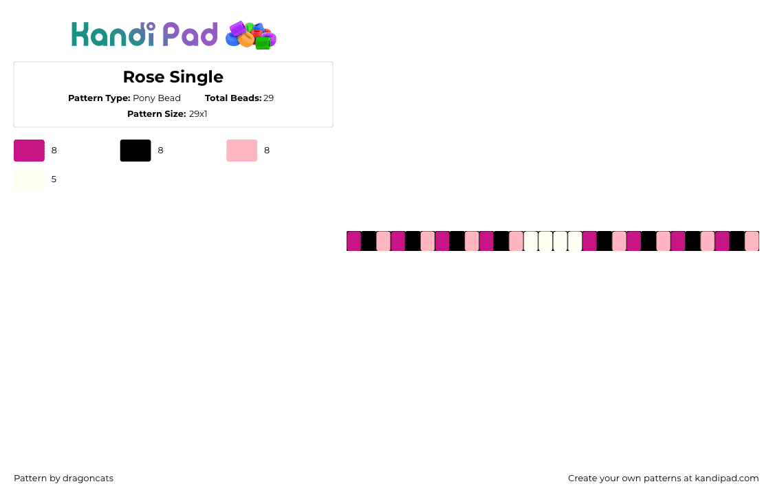 Rose Single - Pony Bead Pattern by dragoncats on Kandi Pad - single,bracelet,scene,pink,black