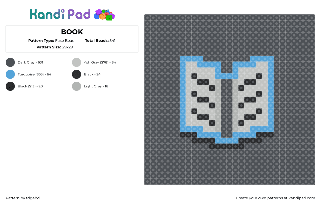 BOOK - Fuse Bead Pattern by tdgebd on Kandi Pad - book,story,simple,gray,light blue