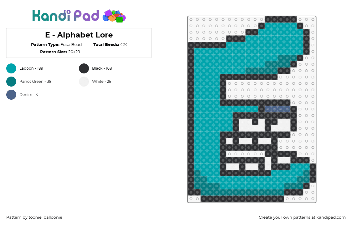 E - Alphabet Lore - Fuse Bead Pattern by toonie_balloonie on Kandi Pad - alphabet lore,letter,e,character,cartoon,tv show,youtube,teal