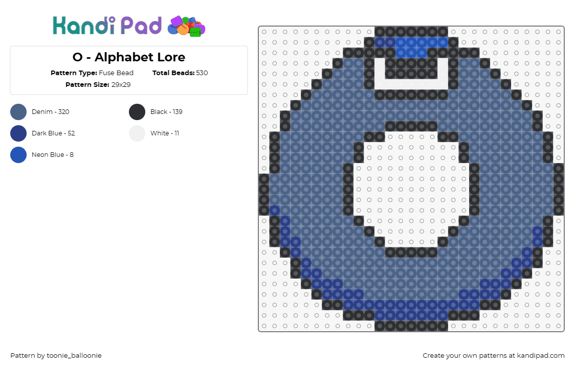 O - Alphabet Lore - Fuse Bead Pattern by toonie_balloonie on Kandi Pad - alphabet lore,letter,o,character,cartoon,tv show,youtube,blue