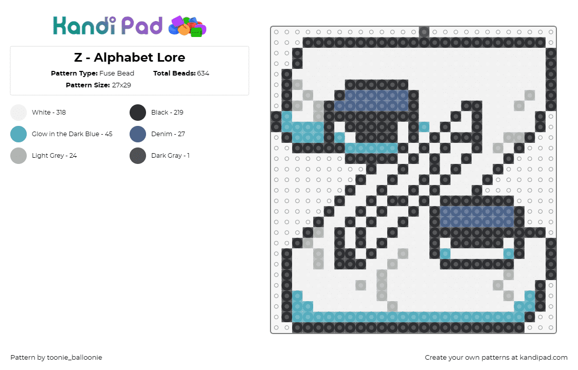 Z - Alphabet Lore - Fuse Bead Pattern by toonie_balloonie on Kandi Pad - alphabet lore,z,text,letter,character,cartoon,tv show,youtube,white,teal