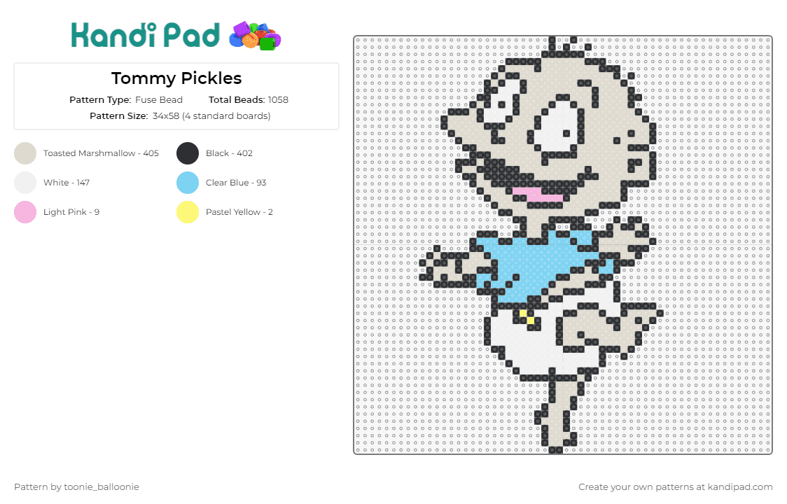 Tommy Pickles - Fuse Bead Pattern by toonie_balloonie on Kandi Pad - tommy pickles,rugrats,baby,cartoon,tv shows