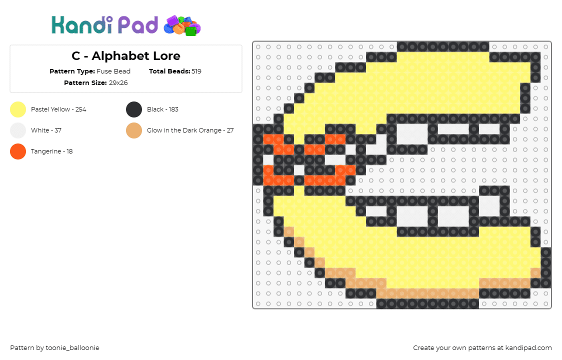 C - Alphabet Lore - Fuse Bead Pattern by toonie_balloonie on Kandi Pad - alphabet lore,letter,c,character,cartoon,pastel,tv show,youtube,yellow