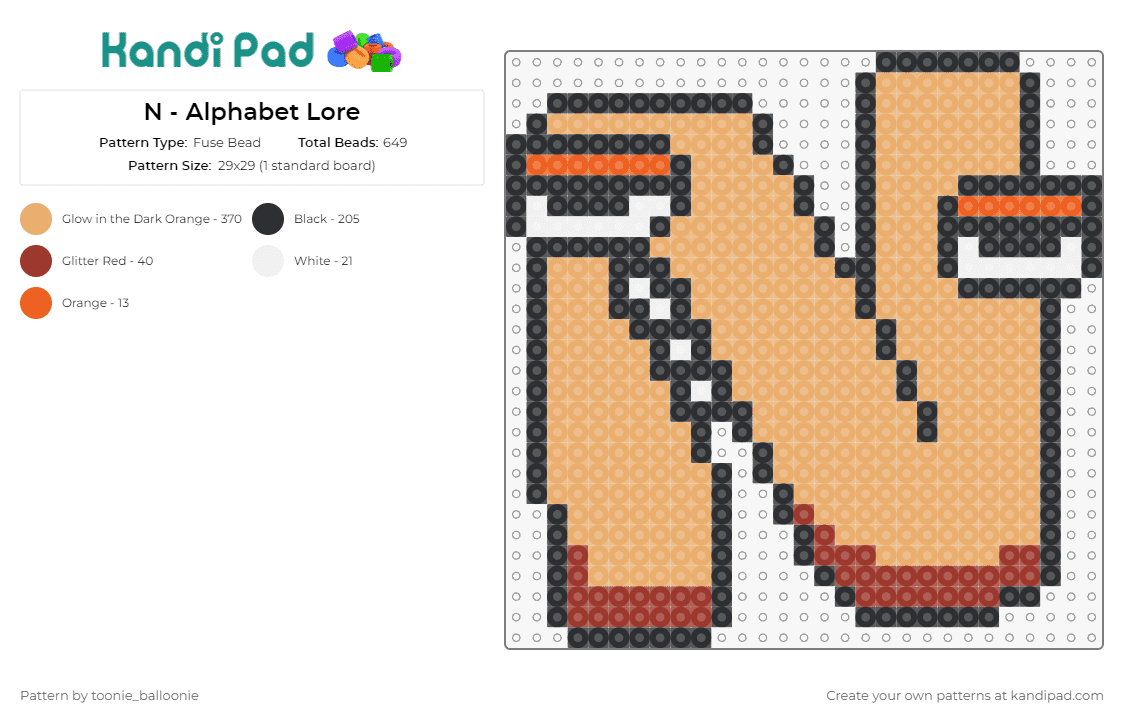 N - Alphabet Lore Fuse Bead Pattern - Kandi Pad