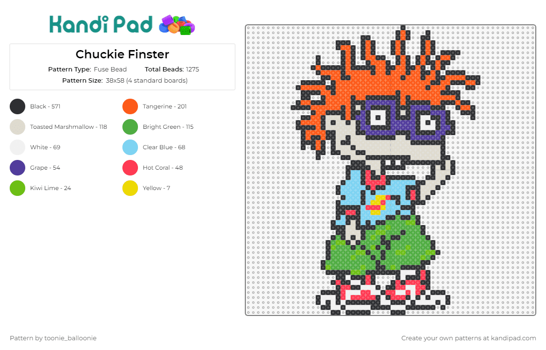 Chuckie Finster - Fuse Bead Pattern by toonie_balloonie on Kandi Pad - chuckie finster,rugrats,cartoon,baby,tv show