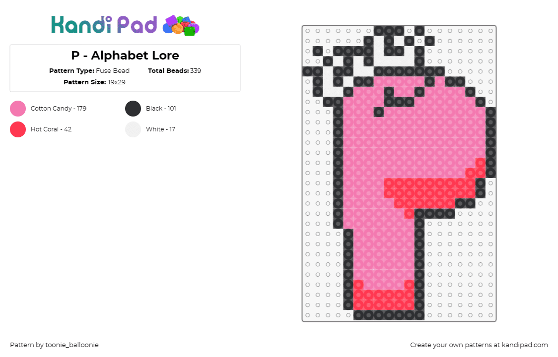 P - Alphabet Lore - Fuse Bead Pattern by toonie_balloonie on Kandi Pad - alphabet lore,letter,p,character,cartoon,cute,tv show,youtube,pink