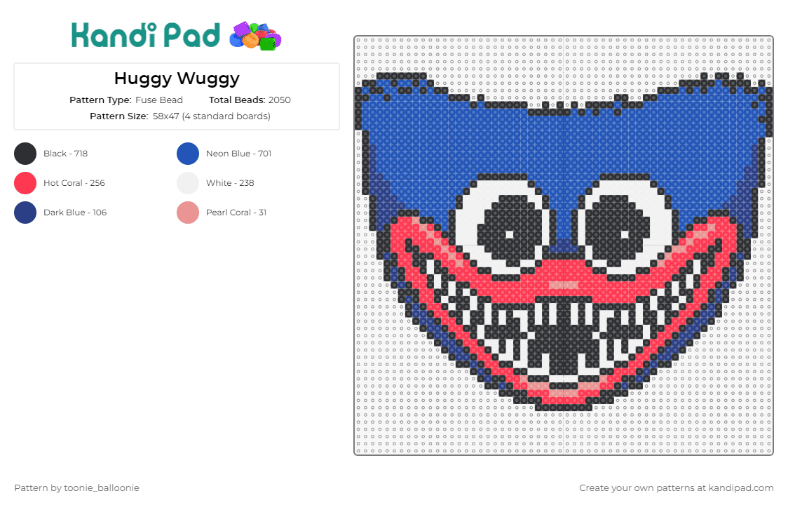 Huggy Wuggy - Fuse Bead Pattern by toonie_balloonie on Kandi Pad - huggy wuggy,poppy playtime,video games,scary,spooky,monster