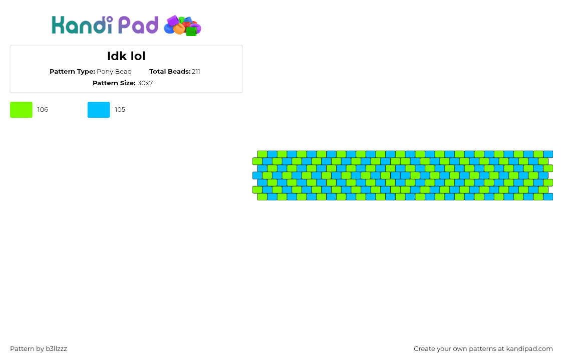 Idk lol - Pony Bead Pattern by b3llzzz on Kandi Pad - chevron,diamond,stripes,neon,bright,cuff,light blue,green