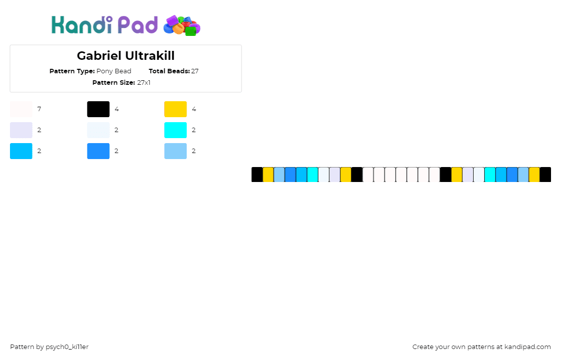 Gabriel Ultrakill - Pony Bead Pattern by psych0_ki11er on Kandi Pad - gabriel,ultrakill,video game,single,bracelet,light blue,yellow