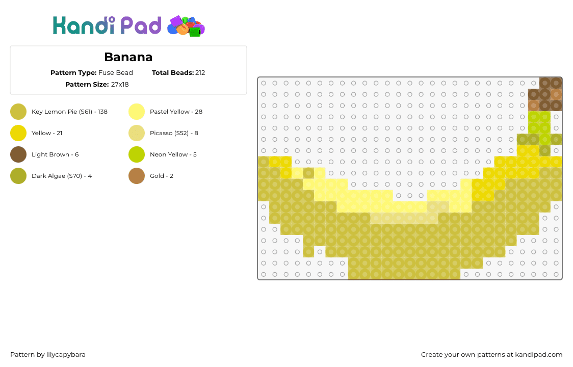 Banana - Fuse Bead Pattern by lilycapybara on Kandi Pad - banana,fruit,food,tropical,simple,yellow