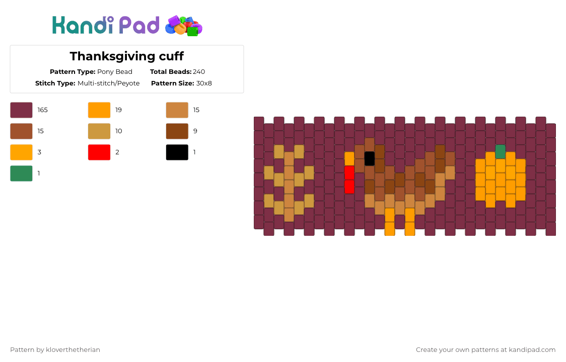 Thanksgiving cuff - Pony Bead Pattern by kloverthetherian on Kandi Pad - brown