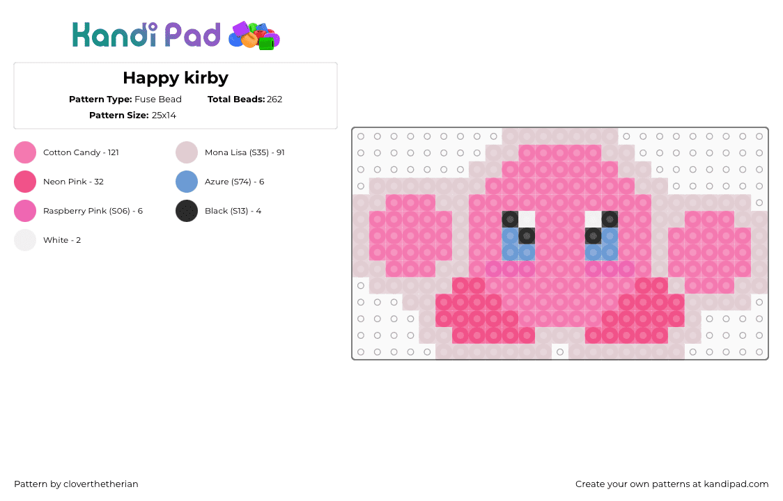 Happy kirby - Fuse Bead Pattern by cloverthetherian on Kandi Pad - kirby,nintendo,cute,character,charm,pink