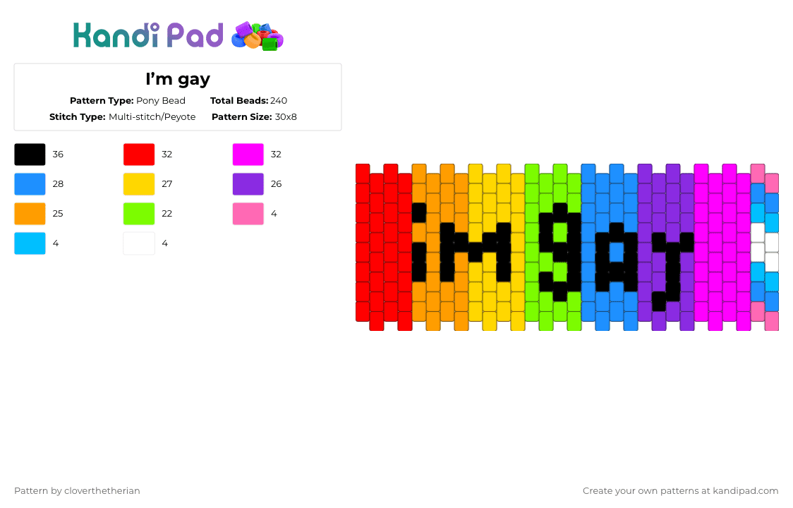 I’m gay - Pony Bead Pattern by kloverthetherian on Kandi Pad - yellow,purple,colorful