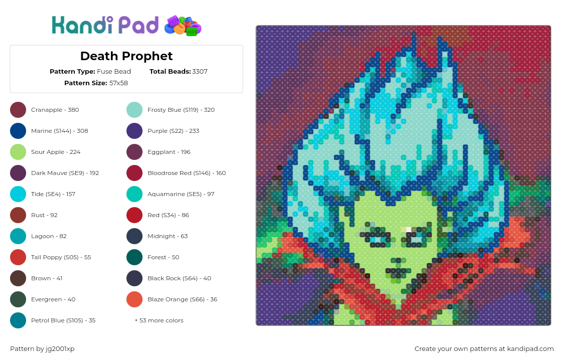 Death Prophet - Fuse Bead Pattern by jg2001xp on Kandi Pad - death prophet,dota,portrait,video game,teal,green,red