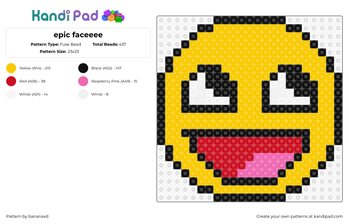 epic faceeee - Fuse Bead Pattern by bananaxd on Kandi Pad - epic face,emoji,roblox,smiley,yellow,red