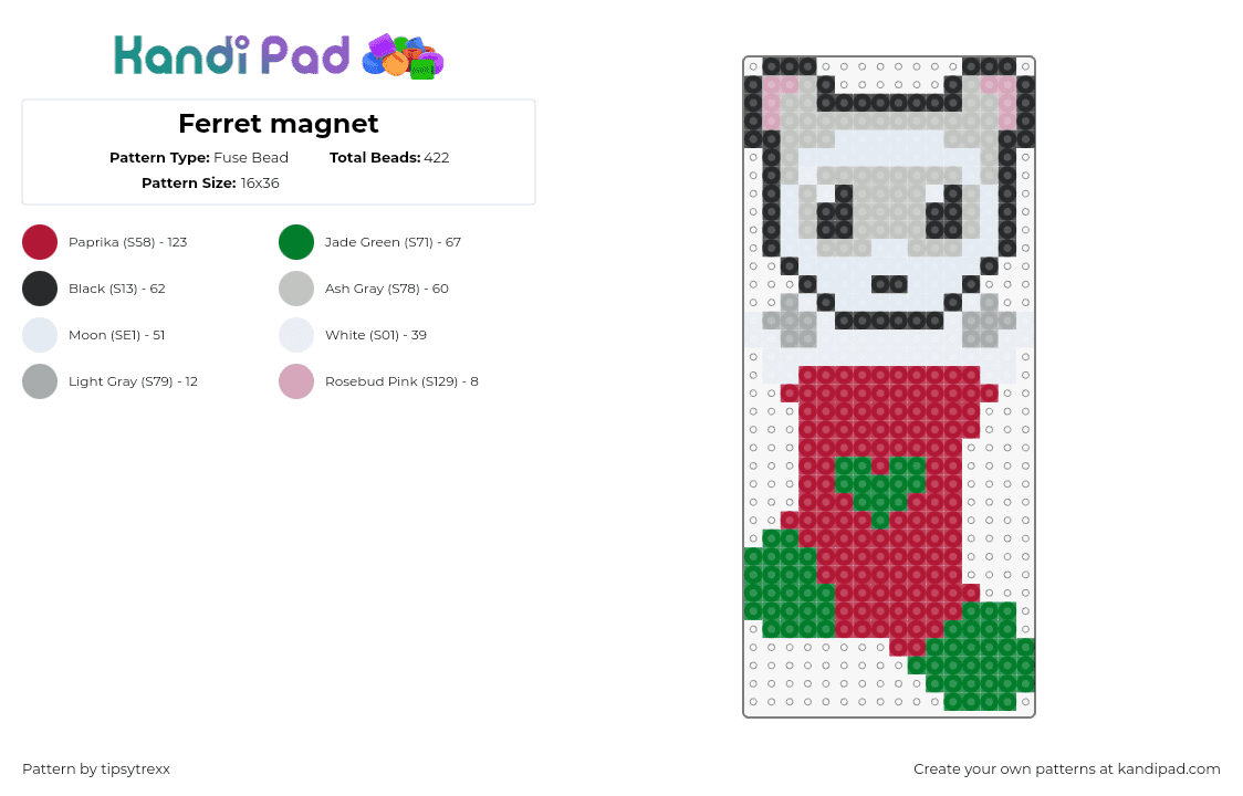 Ferret magnet - Fuse Bead Pattern by tipsytrexx on Kandi Pad - ferret,stocking,christmas,cute,animal,red,green,gray