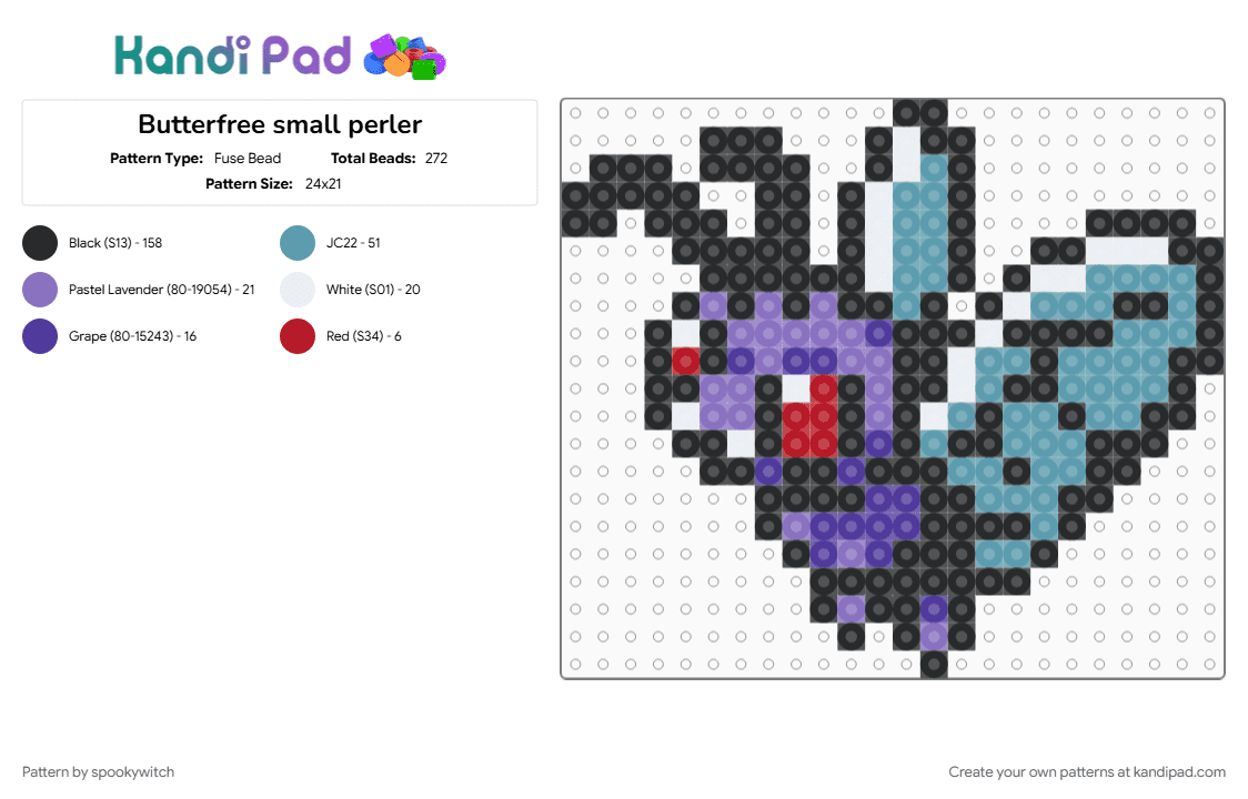 Butterfree small perler - Fuse Bead Pattern by spookywitch on Kandi Pad - black, bug type, butterfree, gen 1, pokemon, teal