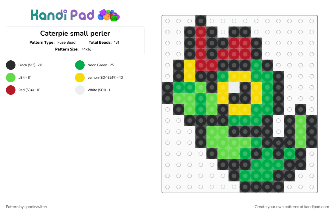 Caterpie small perler - Fuse Bead Pattern by spookywitch on Kandi Pad - black, green
