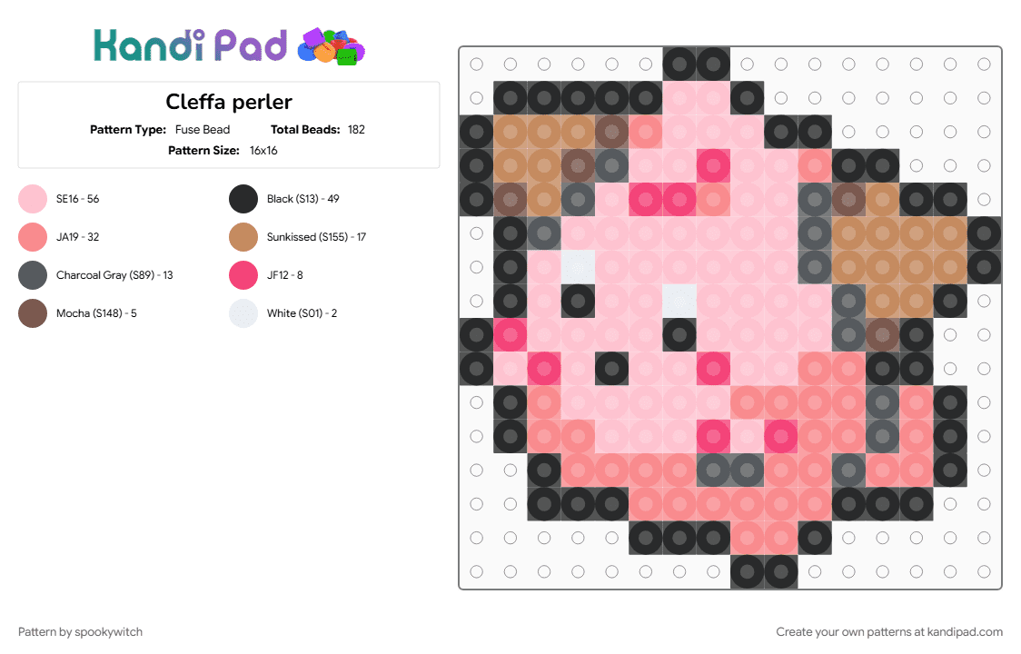 Cleffa perler - Fuse Bead Pattern by spookywitch on Kandi Pad - cleffa, pink, pokemon, red, small perler