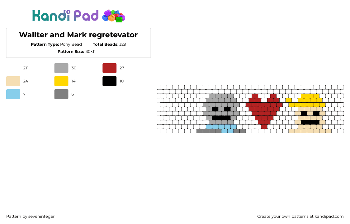 Wallter and Mark regretevator - Pony Bead Pattern by seveninteger on Kandi Pad - wallter,mark,regretevator,heart,roblox,video game,cuff,white,red,gray,yellow