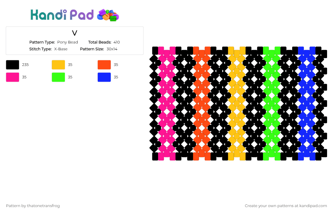 V Pony Bead Pattern - Kandi Pad | Kandi Patterns, Fuse Bead Patterns ...