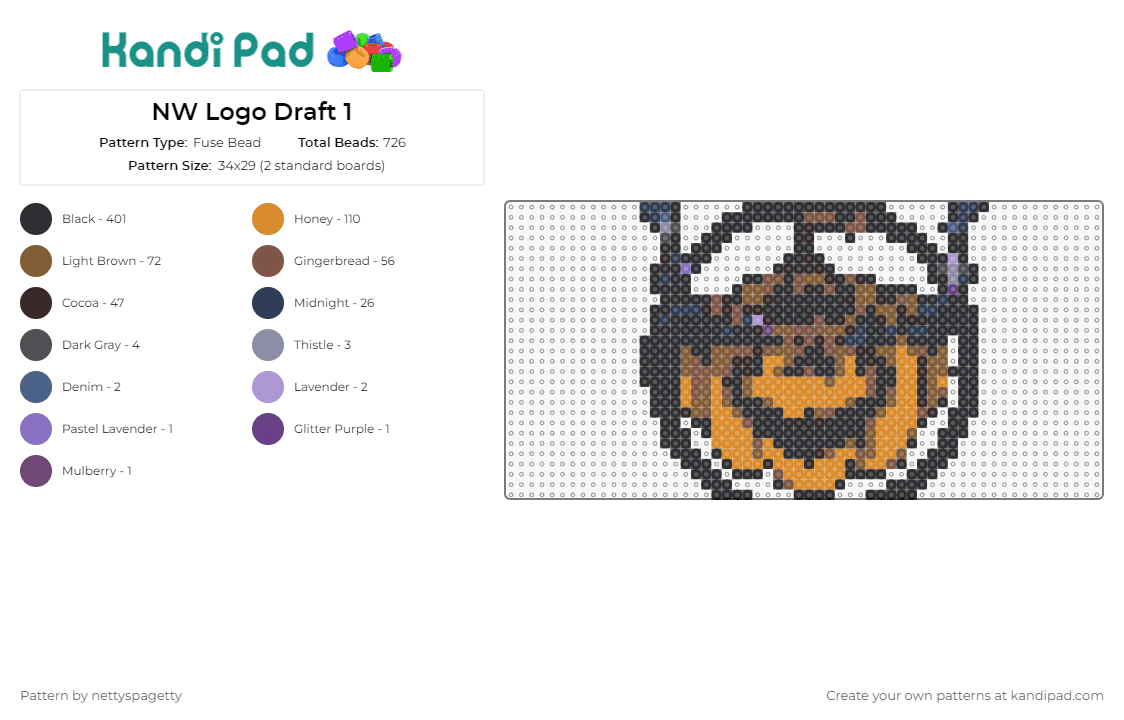 NW Logo Draft 1 - Fuse Bead Pattern by nettyspagetty on Kandi Pad - pumpkin