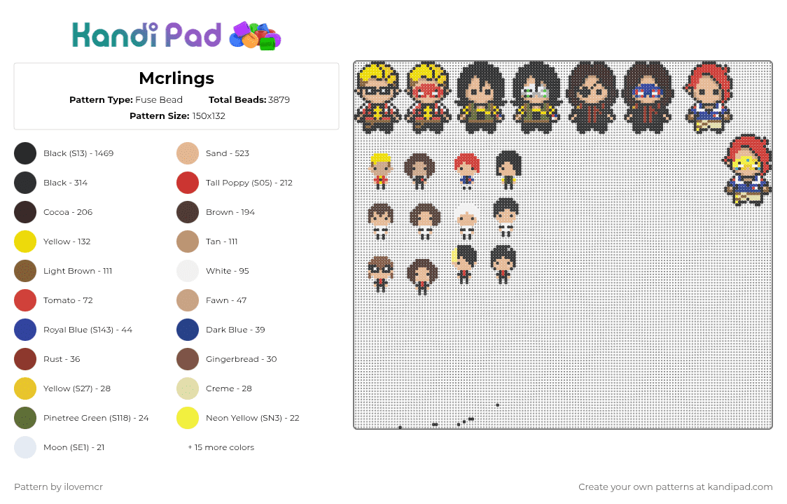 Mcrlings - Fuse Bead Pattern by ilovemcr on Kandi Pad - black,brown,red,beige,tan,colorful