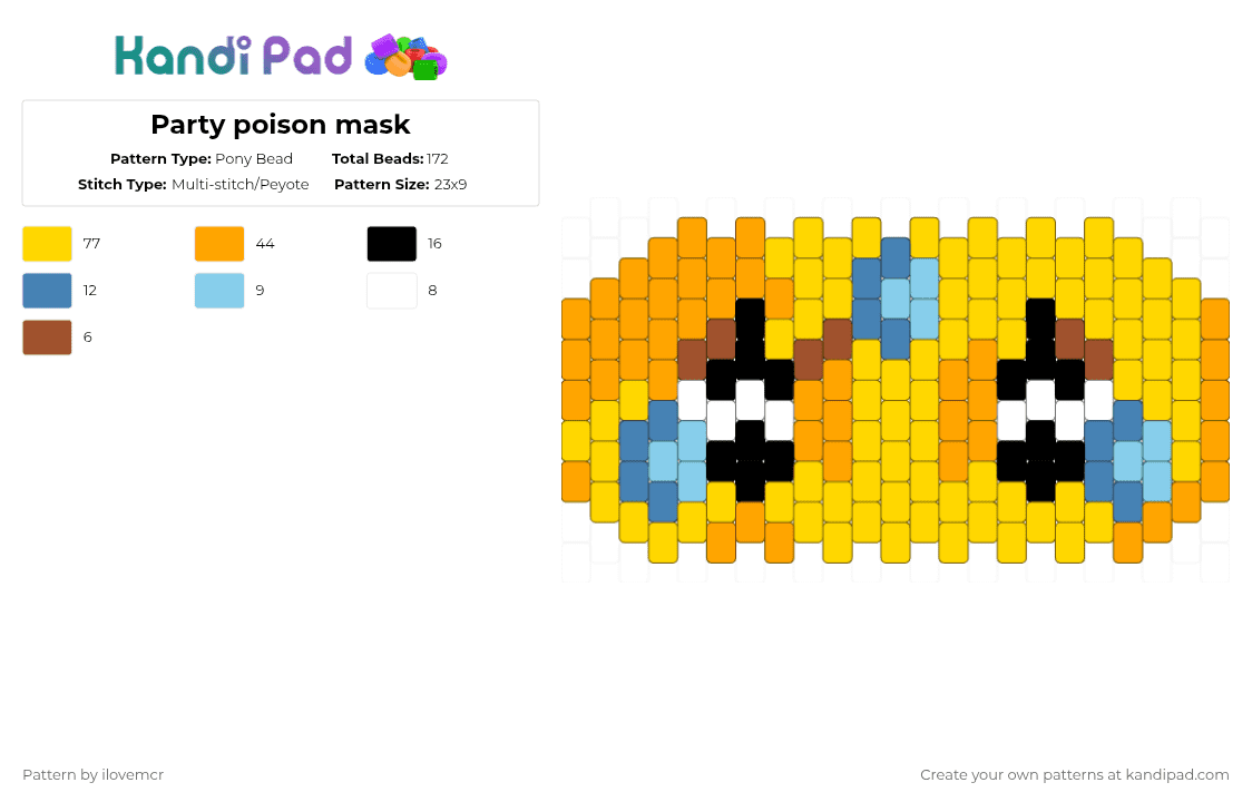 Party poison mask - Pony Bead Pattern by ilovemcr on Kandi Pad - party poison,danger days,orange,yellow