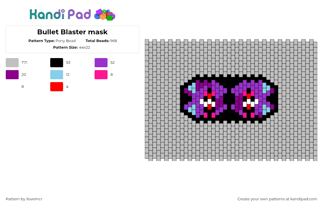 Bullet Blaster mask - Pony Bead Pattern by ilovemcr on Kandi Pad - bullet blaster,mask,panel,gray,purple