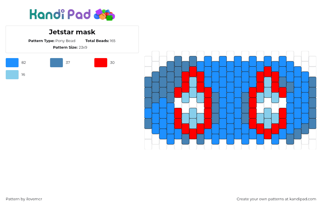 Jetstar mask - Pony Bead Pattern by ilovemcr on Kandi Pad - jetstar,danger days,mask,fabulous killjoys,mcr,my chemical romance,blue,red