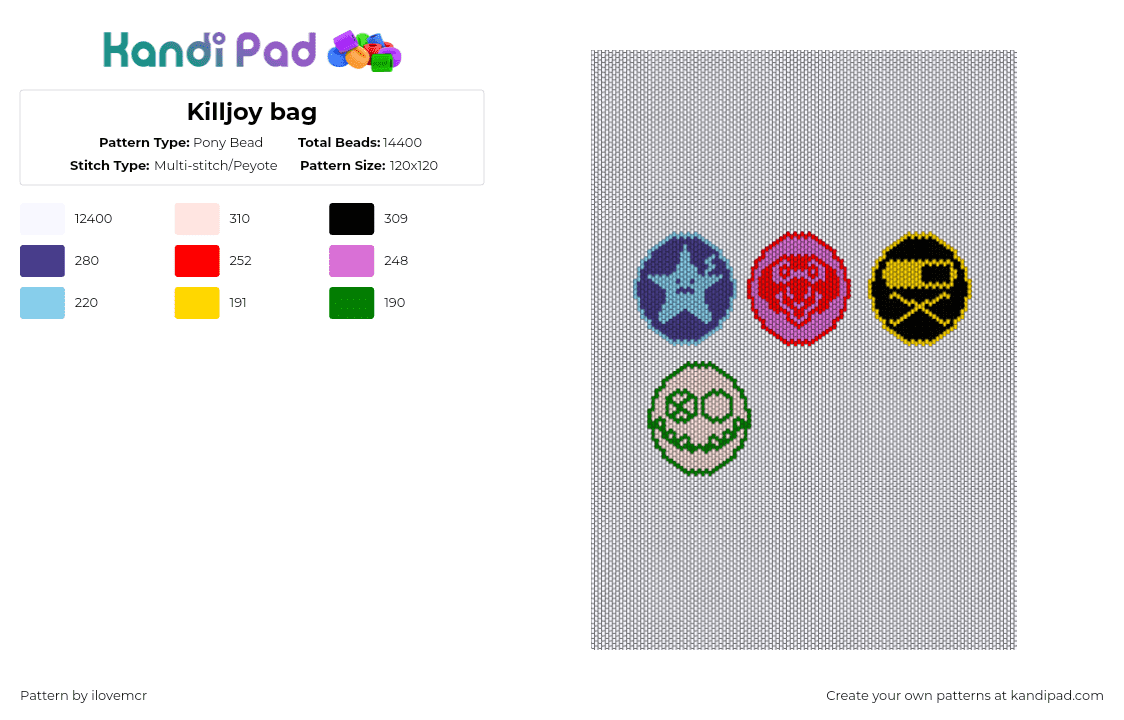 Killjoy bag - Pony Bead Pattern by ilovemcr on Kandi Pad - 
