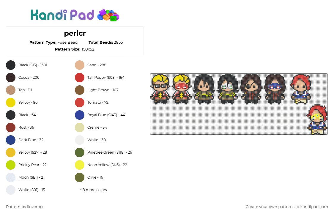 perlcr - Fuse Bead Pattern by ilovemcr on Kandi Pad - black,red,beige,yellow,colorful