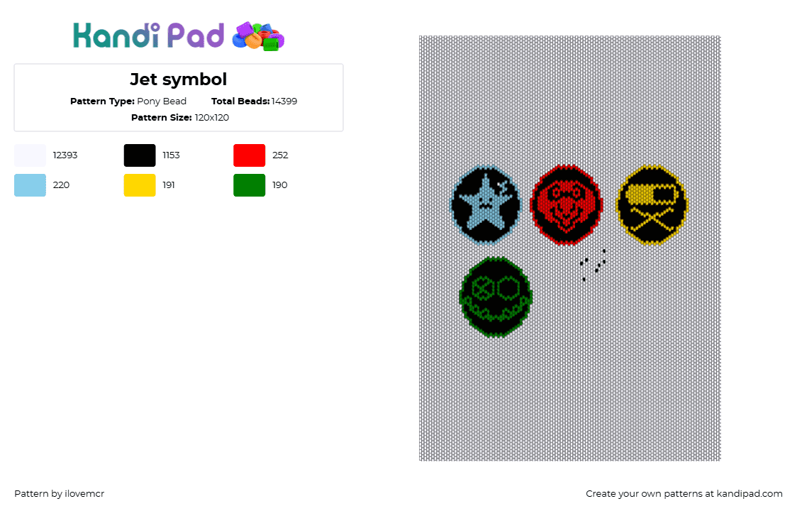 Jet symbol - Pony Bead Pattern by ilovemcr on Kandi Pad - white,light blue,red