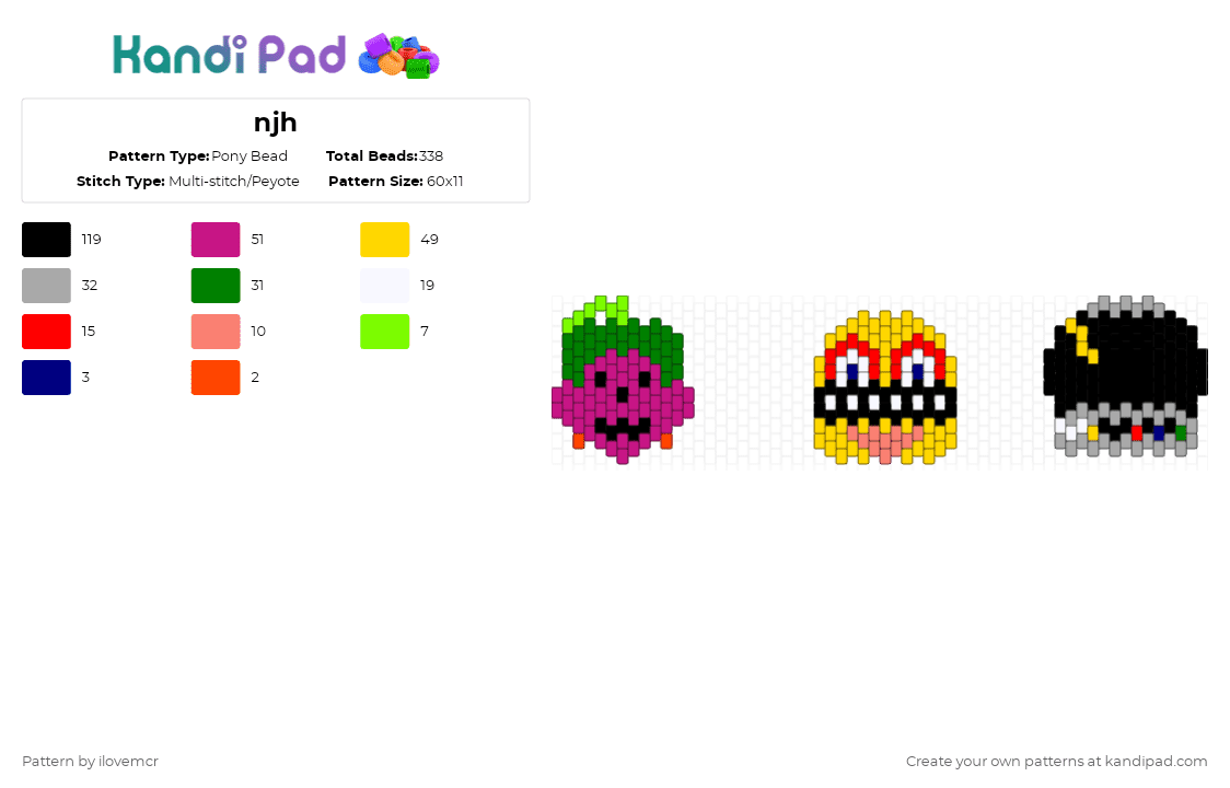 njh - Pony Bead Pattern by ilovemcr on Kandi Pad - beige, green, pink, yellow