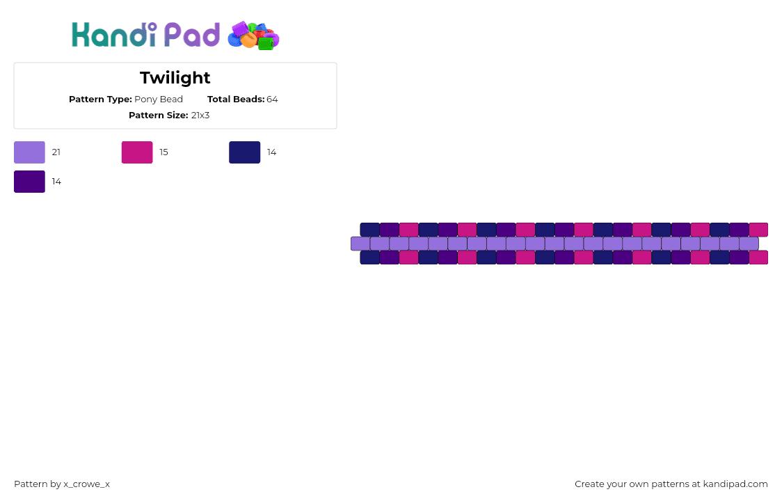 Twilight - Pony Bead Pattern by x_crowe_x on Kandi Pad - twilight sparkle,mlp,my little pony,simple,bracelet,cuff,purple,pink