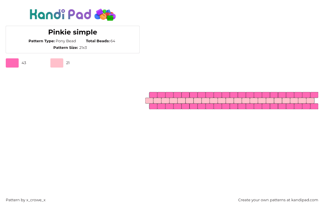 Pinkie simple - Pony Bead Pattern by x_crowe_x on Kandi Pad - horizontal,stripes,simple,bracelet,cuff,pink