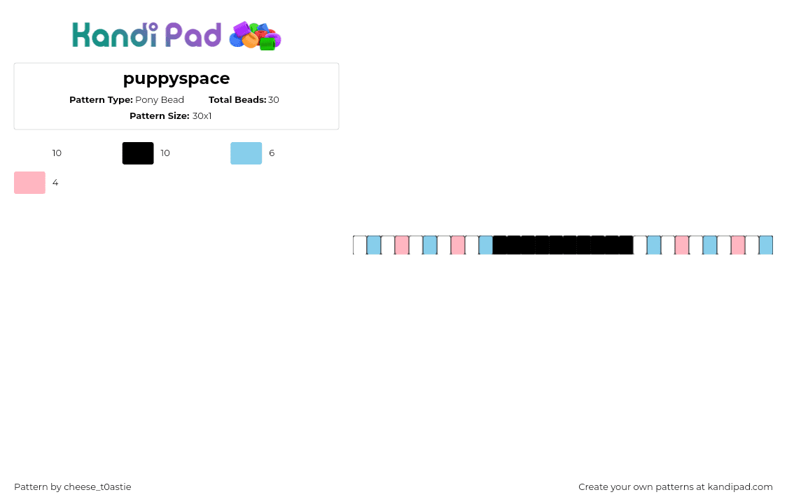 puppyspace - Pony Bead Pattern by cheese_t0astie on Kandi Pad - puppyspace,trans,pride,single,bracelet,white,pink,light blue