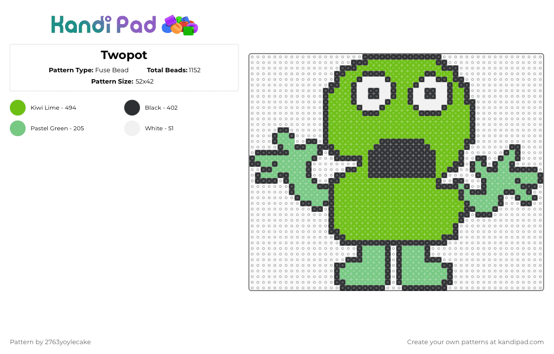 Twopot - Fuse Bead Pattern by 2763yoylecake on Kandi Pad - green,teal,tpot,bfdi,bfdia,idfb,bfb,jacknjellify,two,twotpot