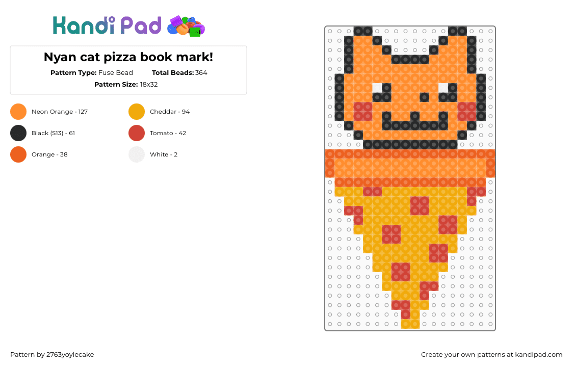 Nyan cat pizza book mark! - Fuse Bead Pattern by 2763yoylecake on Kandi Pad - orange