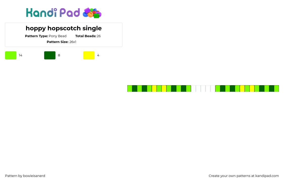 hoppy hopscotch single - Pony Bead Pattern by bowieisanerd on Kandi Pad - hoppy hopscotch,smiling critters,poppy playtime,video game,single,bracelet,green